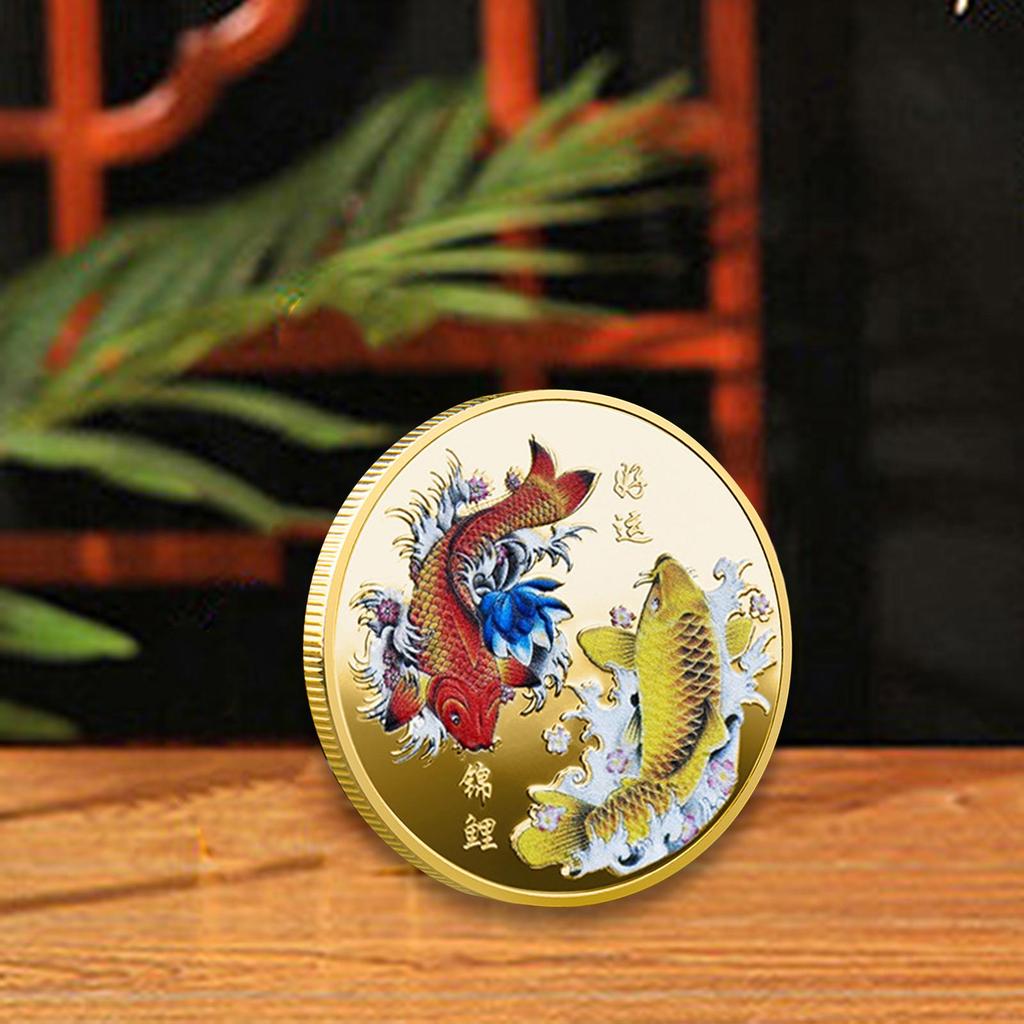Koi Fisch Glücksmünze Klassische Vergoldete Glücksmünze für Familie Erwachsene Freunde