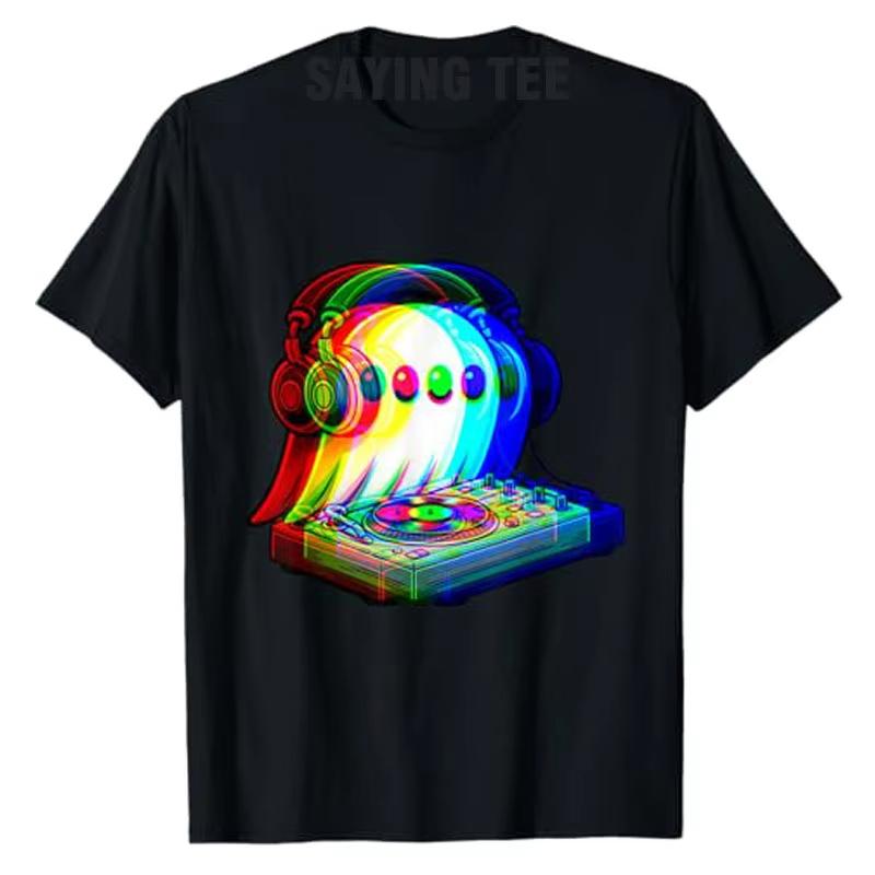 House Music Ghost Dj Optical Illusion EDM Halloween Rave DJ TShirt Humor Funny Rock Graphic Outfit Short Sleeve Blouses Y2k Top M