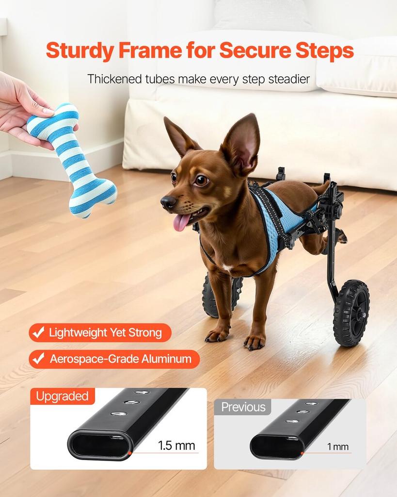 Dog Wheelchair for Back Legs, Adjustable 2 Wheels Pet Wheelchair, Lightweight Dog Cart with Shock-Absorbing Wheels, Mobility Support Wheel Chair for