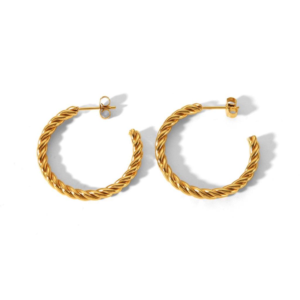 18K Gold Geometric Titanium Steel Twisted Earrings for Women