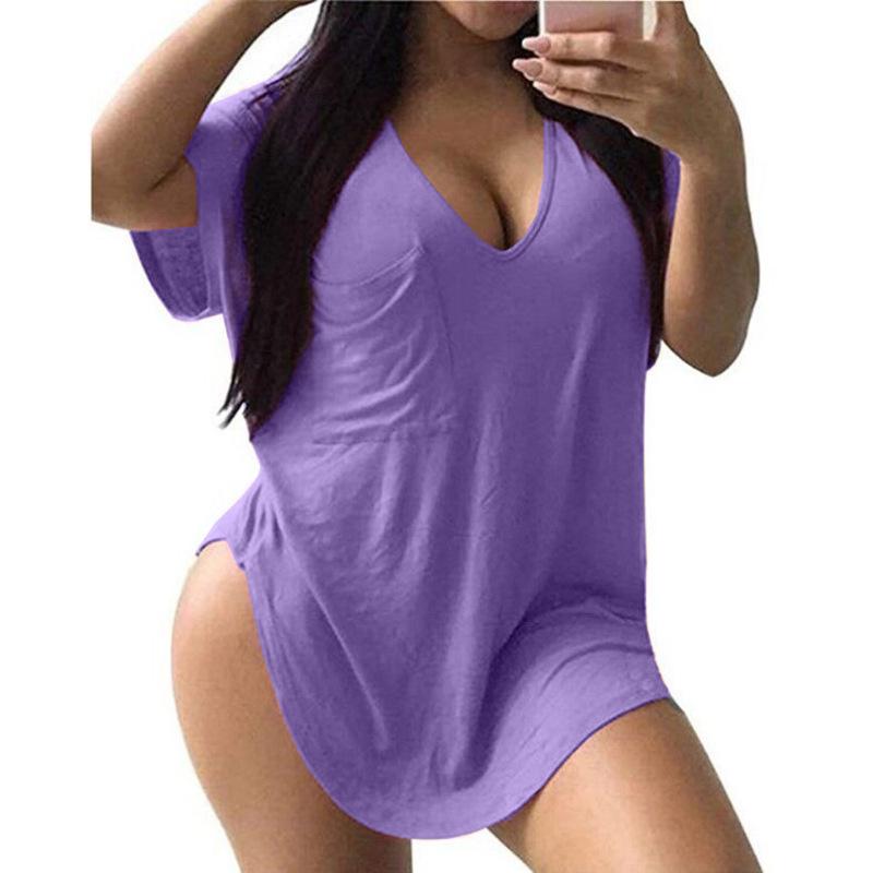 QICED Camicette e camicie da donna con scollo a V, maniche corte, stampa tinta unita casual alla moda