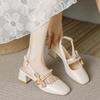 Back empty single shoes thick middle heel summer new bag head sandals Mary Jane shoes women