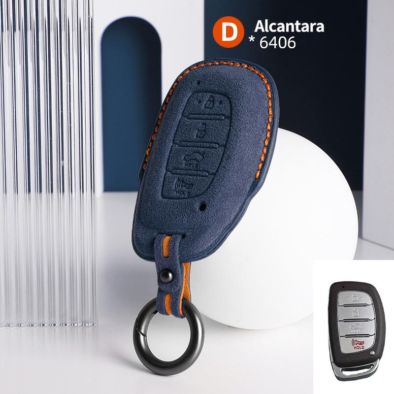 For Hyundai Tucson Santa Fe Rena Sonata Elantra Creta I10 I30 I40 Accessories 4 Button Suede Car Smart Key Case Cover Shell