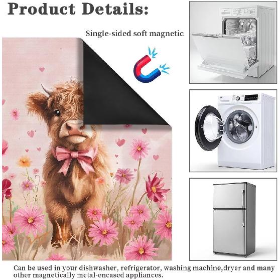 Highland Cow Dishwasher Magnets Decorative Cover Magnetic Cover for Refrigerator Wash Machine Metal Door Cover Sticker Magnetic Dishwasher Cover