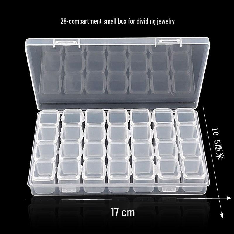 28-Compartment Flip-Top Clear Storage Box for Beads, Jewelry, and Nail Art Accessories