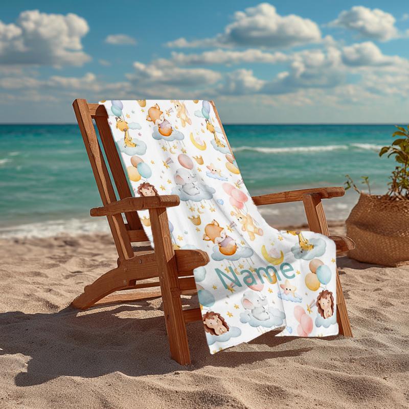 Custom Name Ultra-Soft Beach Towel with Animals Theme,Ideal for Pool - Camping, Diving - Perfect Travel Essential, Vibrant Beach Towel.