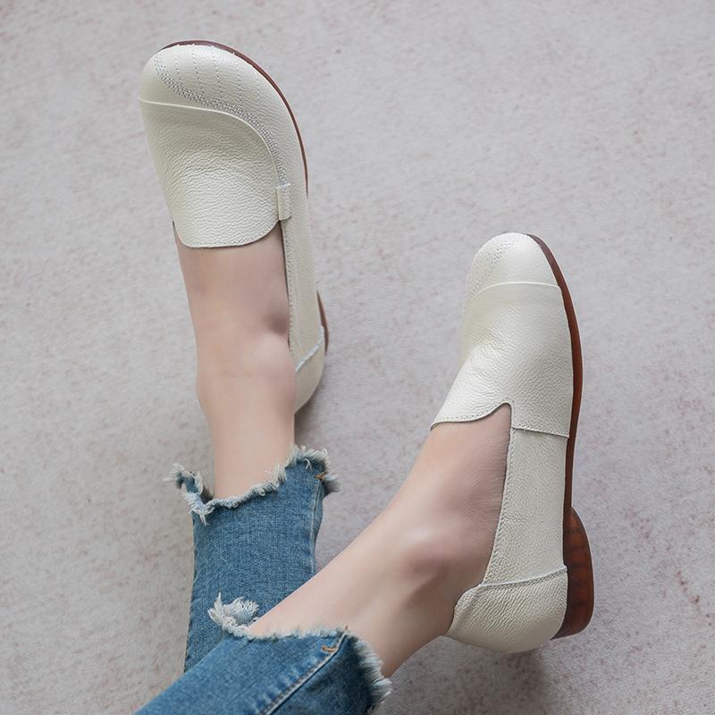 Women Shoes Genuine Leather Flat Slip On Loafers Non Slip Shoes Soft Breathable Flats Women Outdoor Summer Shoes Casual