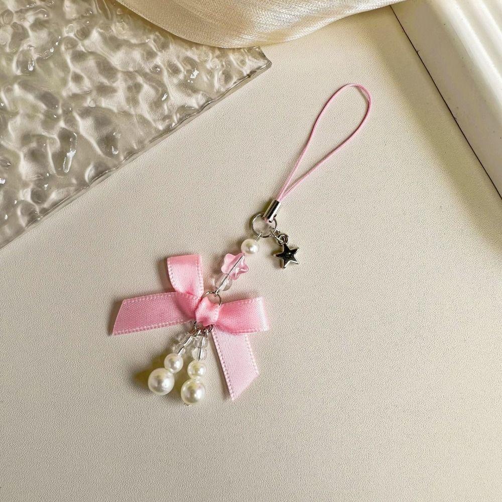 Bowknot Bow Phone Strap Pearl Mobile Phone Chain Pearl Phone Pendant  Telephone Jewelry