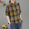Tops Women Cotton Summer Large Size T-shirt Loose Vintage Plaid Casual Top Casual Pullover T-shirt Top