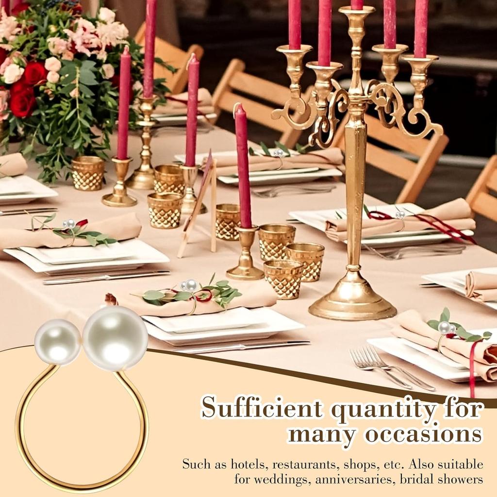 1-120PCS Pearl Napkin Rings Metal Napkin Holder Wedding Party Banquet Supplies Holiday Christmas Dinner Table Decoration Favors