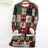 Women's Fashion Plaid Print Round Neck Long Sleeve Plush Winter Warm Pullover Top