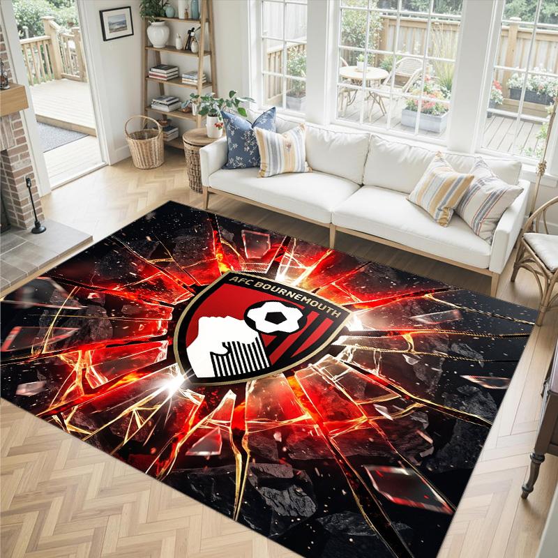 Bournemouth Football Design Crystal Velvet Carpet Cozy Non?Slip Printed Rug For Bedroom Living Room Entrance