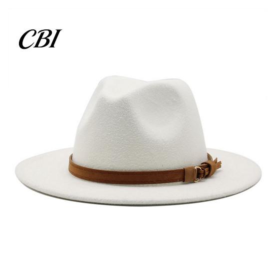 Outdoor Hiking Headwear Wool Felt Fedora Hat, Unisex Panama Hat with Faux Leather Band, Casual Daily Wear Wide Brim Vintage Trilby for Women