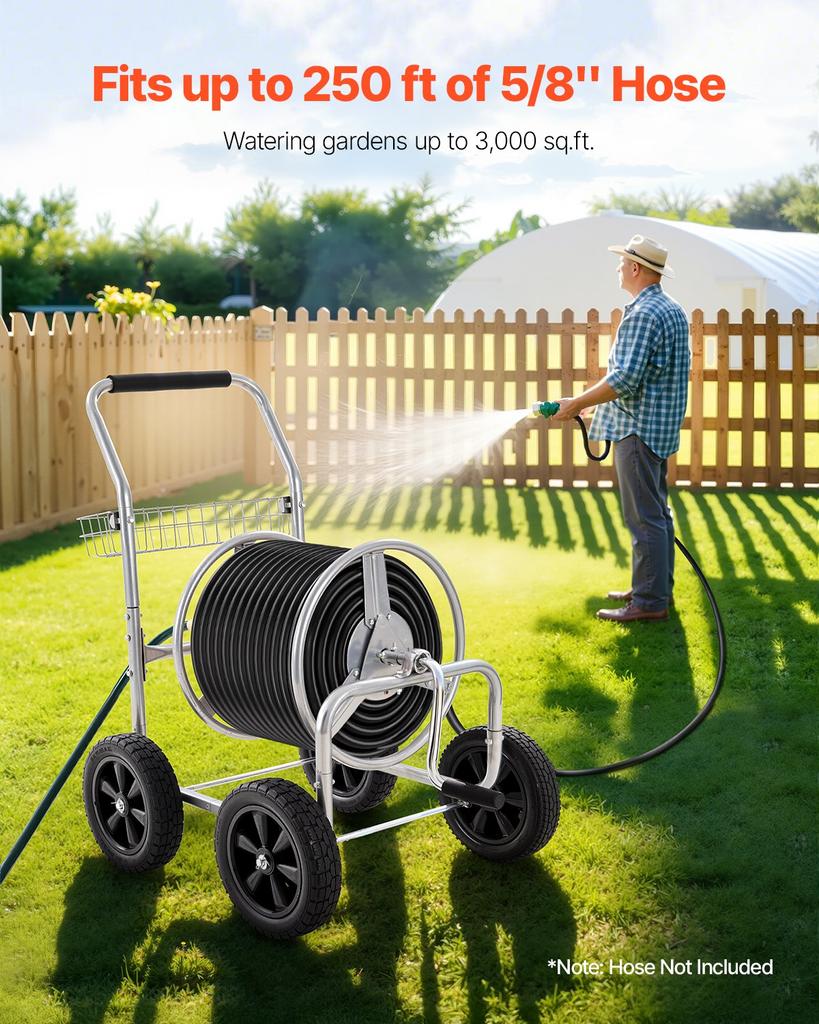 VEVOR Schlauchhaspelwagen, fasst bis zu 250 Fuß 5/8'' Schlauch, Gartenwasserschlauchwagen Mobile Werkzeuge mit 4 Rädern