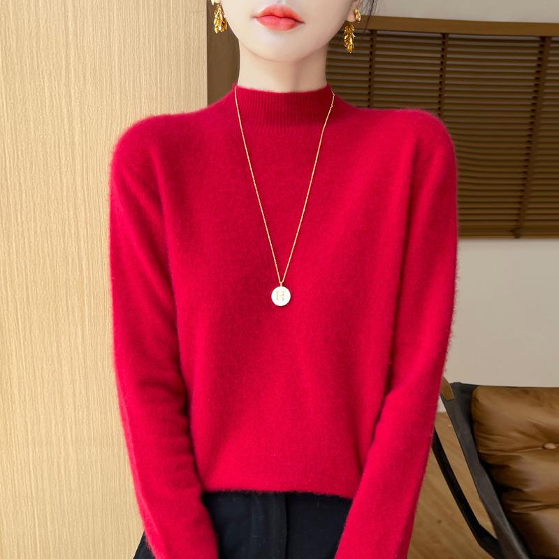 Seamless One-line Ready-to-wear Wool Sweater Half Turtleneck Knitted Bottoming Fashion Versatile Warm Sweater Autumn and Winter New Style
