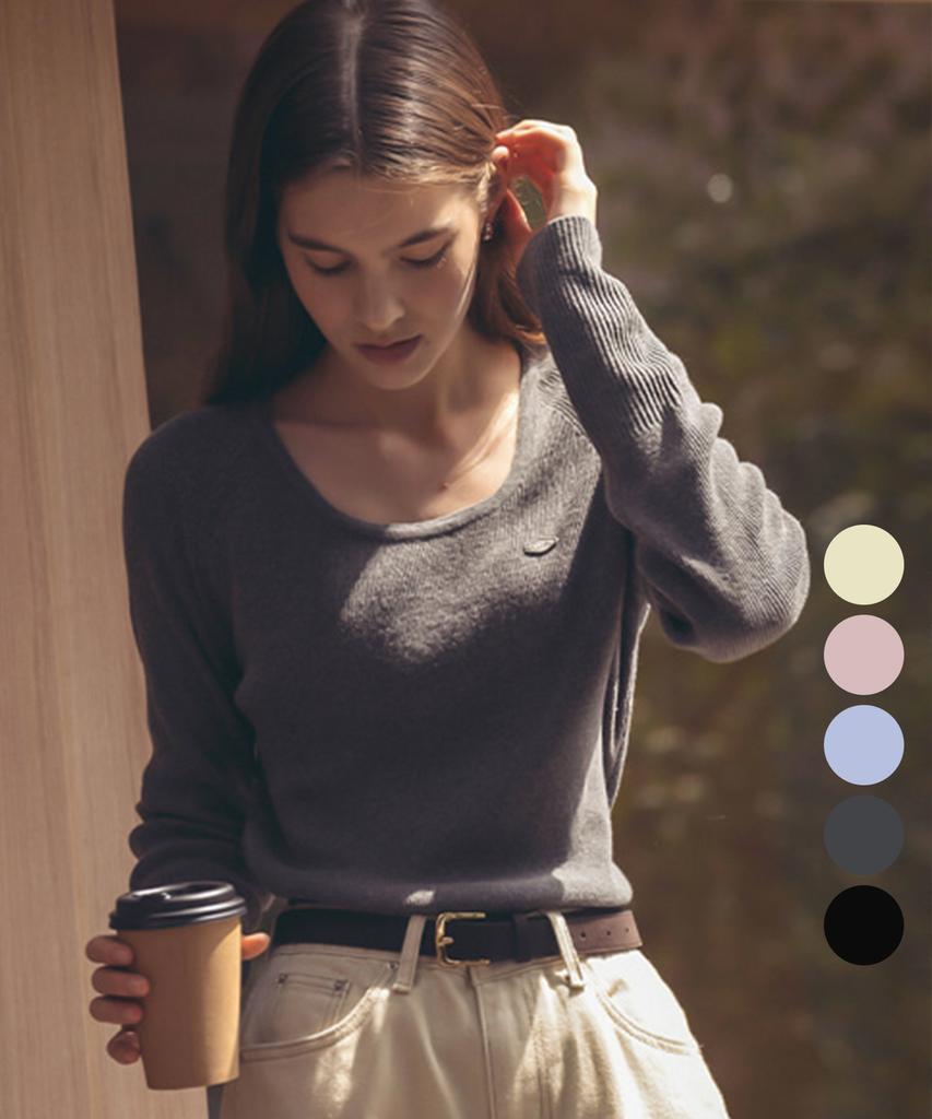 Tilaidai U-Neck Ribbed Raglan Knit_5Color
