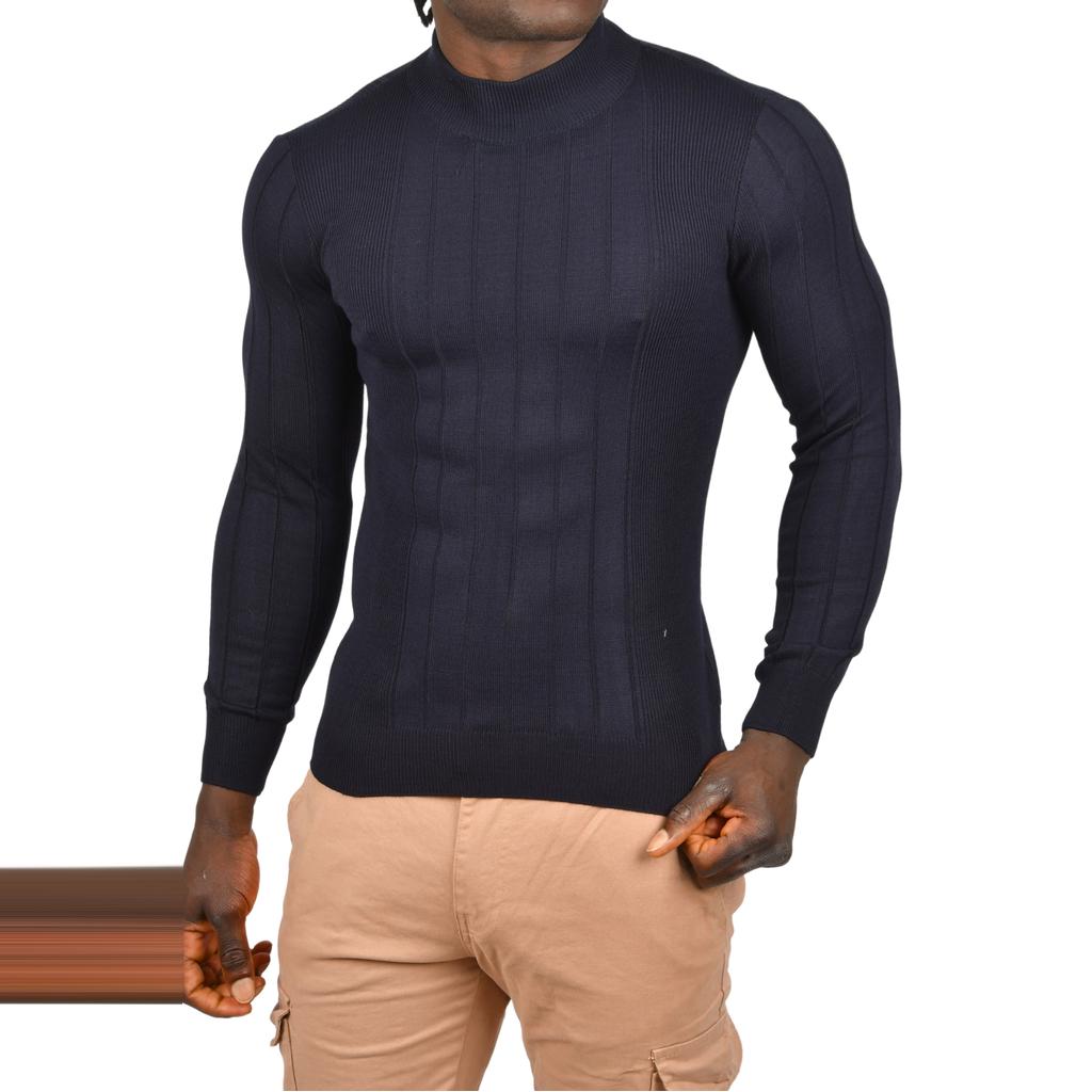 DeepSEA Yarım Balıkçı Yaka Çizgili Tüylenmeyen Slim Fit Triko Kazak 2505491