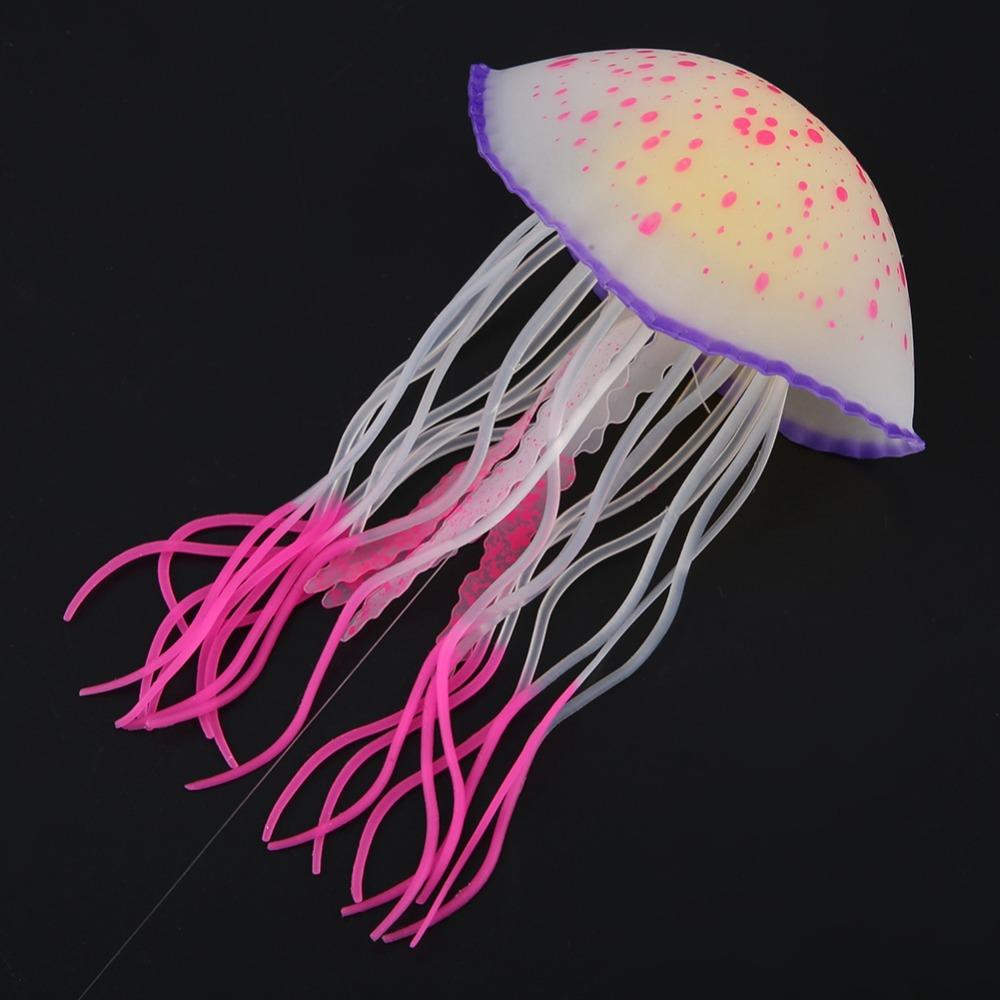 Silicone Aquarium Jellyfish Decoration Fluorescent Effect Glowing Simulation Jellyfish Soft Texture Suction Cup