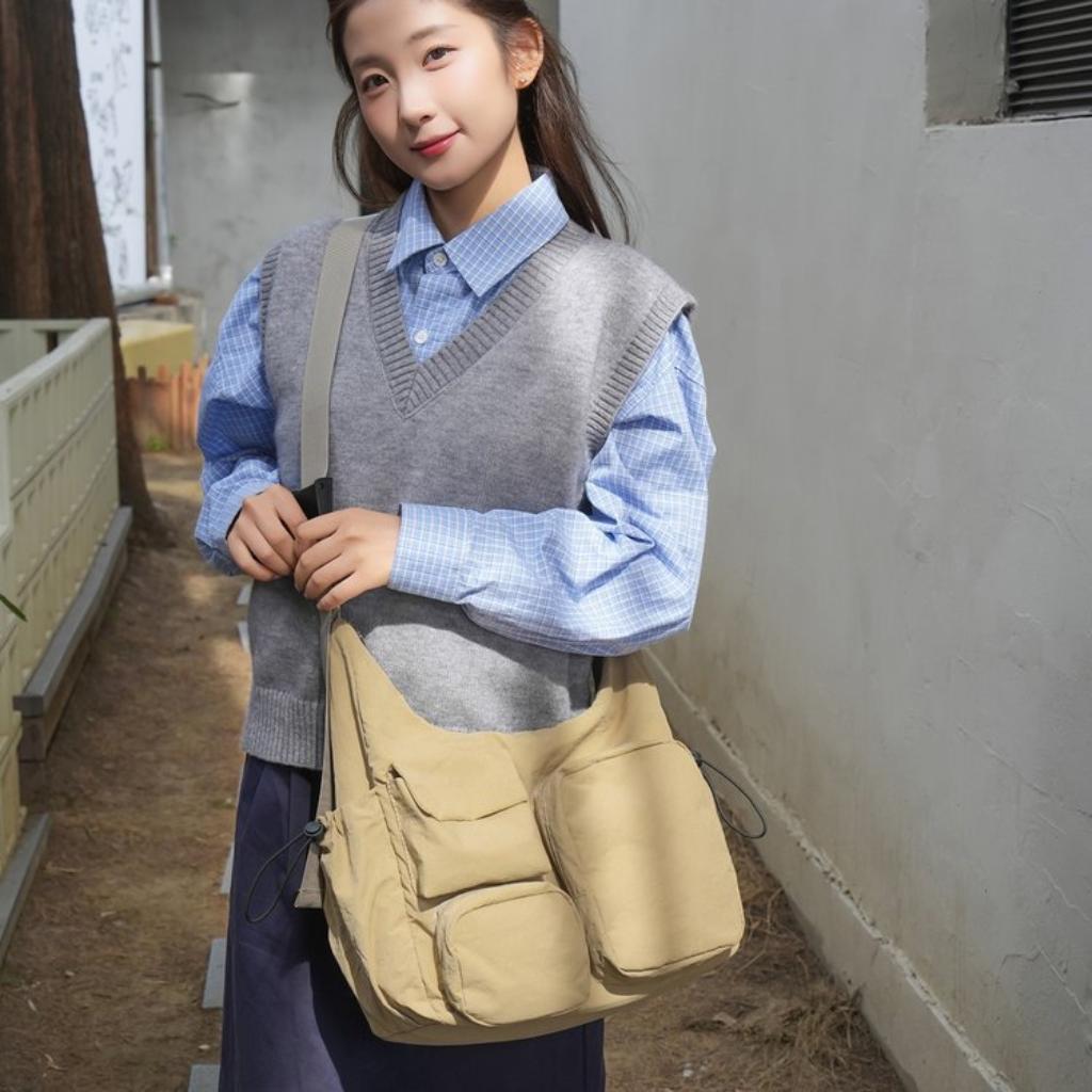 Shoulder Bag Unisex Nylon Multi Pocket Large Capacity Daily Commute