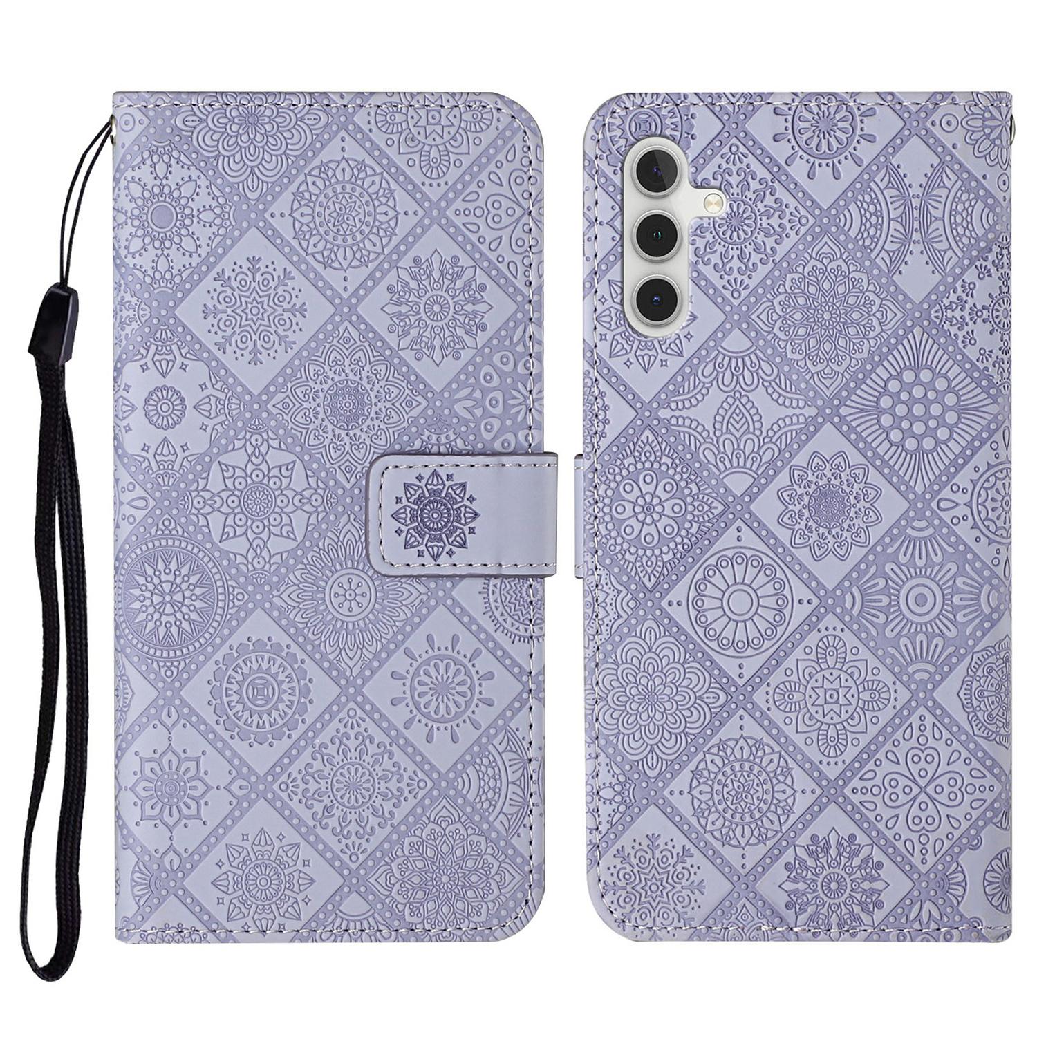

For Samsung Galaxy S25 FE Case Leather Case Ethnic Style Wallet Phone Cover with Strap Purple
