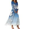 Women's Casual 3/4 Sleeve V-Neck Floral Print Maxi A-Line Beach Dress