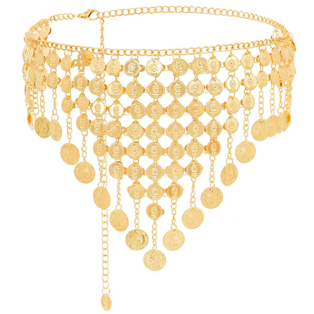 Trendy Coin Tassels Waist Chain Adjustable Length Body Chain Fashion Waistband for Women Party and Casual Wear