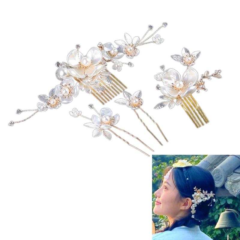 Ethnic Style Hairband Korean Hanbok Stage Performances Hairband Pearls Rhinestones Hair Combs Ornaments for Bridal