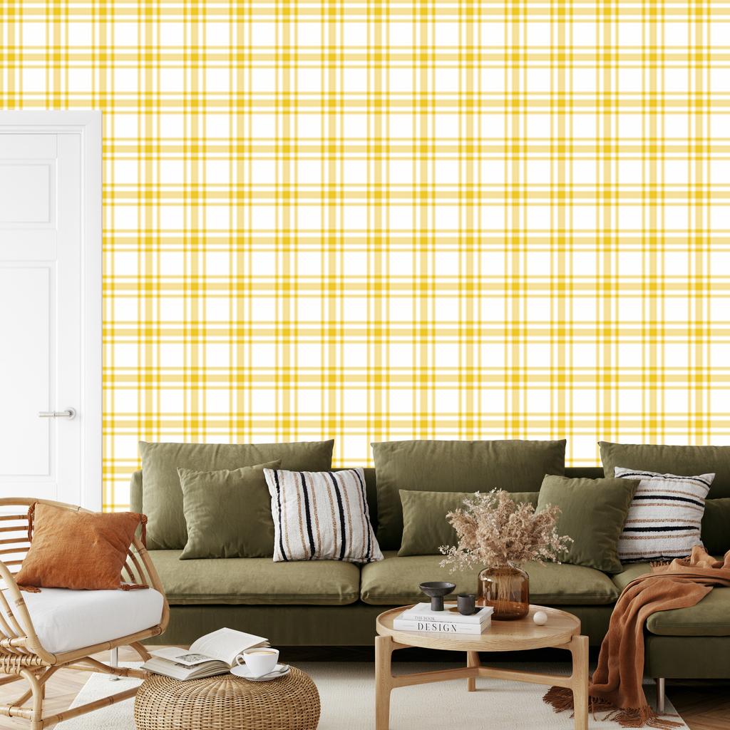 Yellow Cream Checkered Wallpaper for Living Room and Bedroom 50x1000