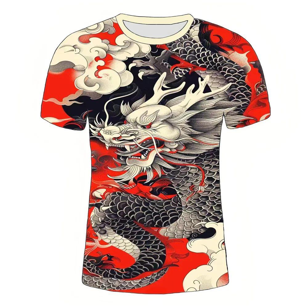 2025 Letní Móda O-Výstřih 3D Tištěný Vzor Draka Digitálně Tištěné Tričko Ležérní Osobnost Street Nadměrná Velikost Volný Top