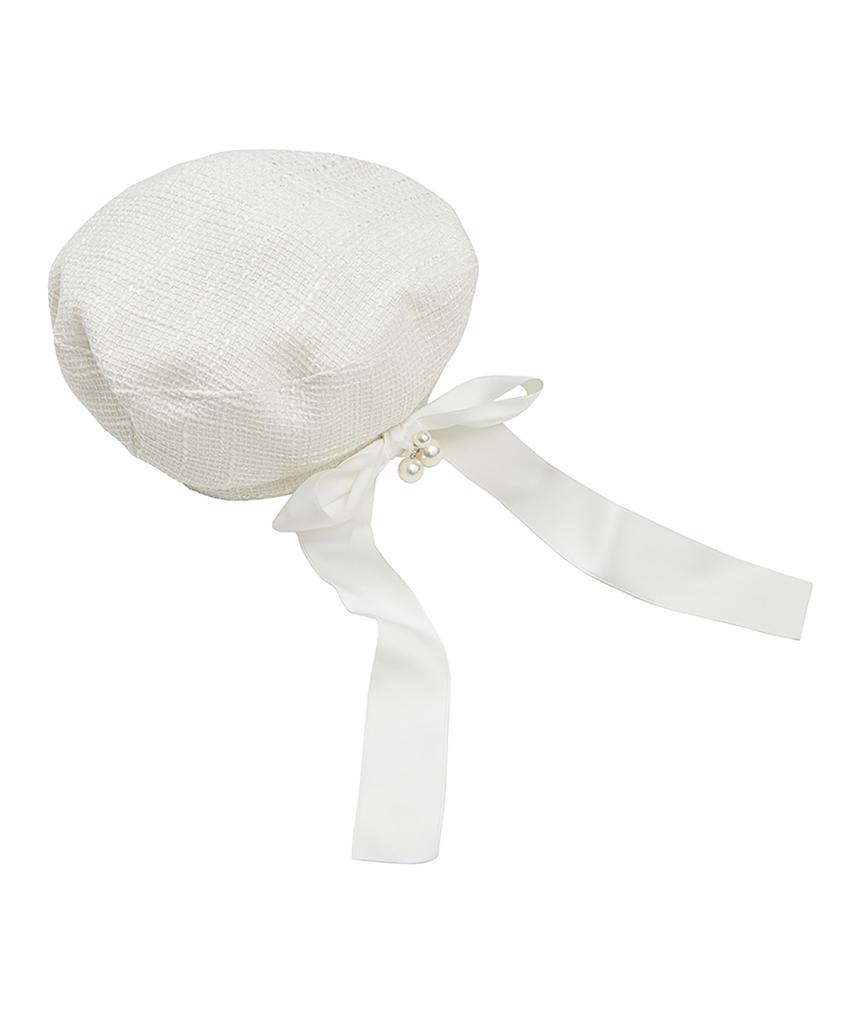 YOUHEE Tweed Ribbon Beret Ivory