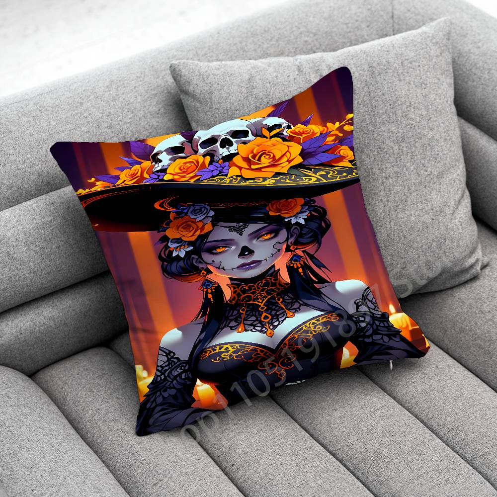 Mexico Skull Girl Catrina Rose Throw Pillow Case For 50x50cm 30x30cm 55x55cm 45x45cm 40x40cm Square Bed Pillowcase Cover