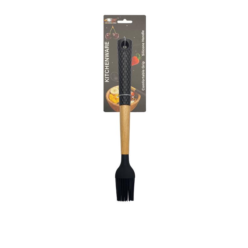 Black Wood Handle Silicone Kitchenware Set: Food-Grade Spatula, Soup Ladle & Cooking Utensils