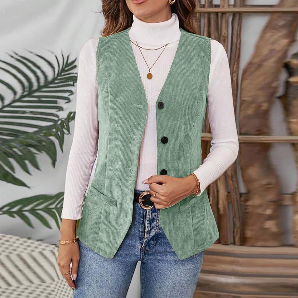 Women's Fashionable Fitted Corduroy Vest Jacket
