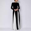 Abito Maxi Patchwork da Donna Manica Lunga Svasato Fluido Bodycon Vita Alta Linea A Abito da Sera per Donna Ospite di Matrimonio Abiti Lunghi Formali