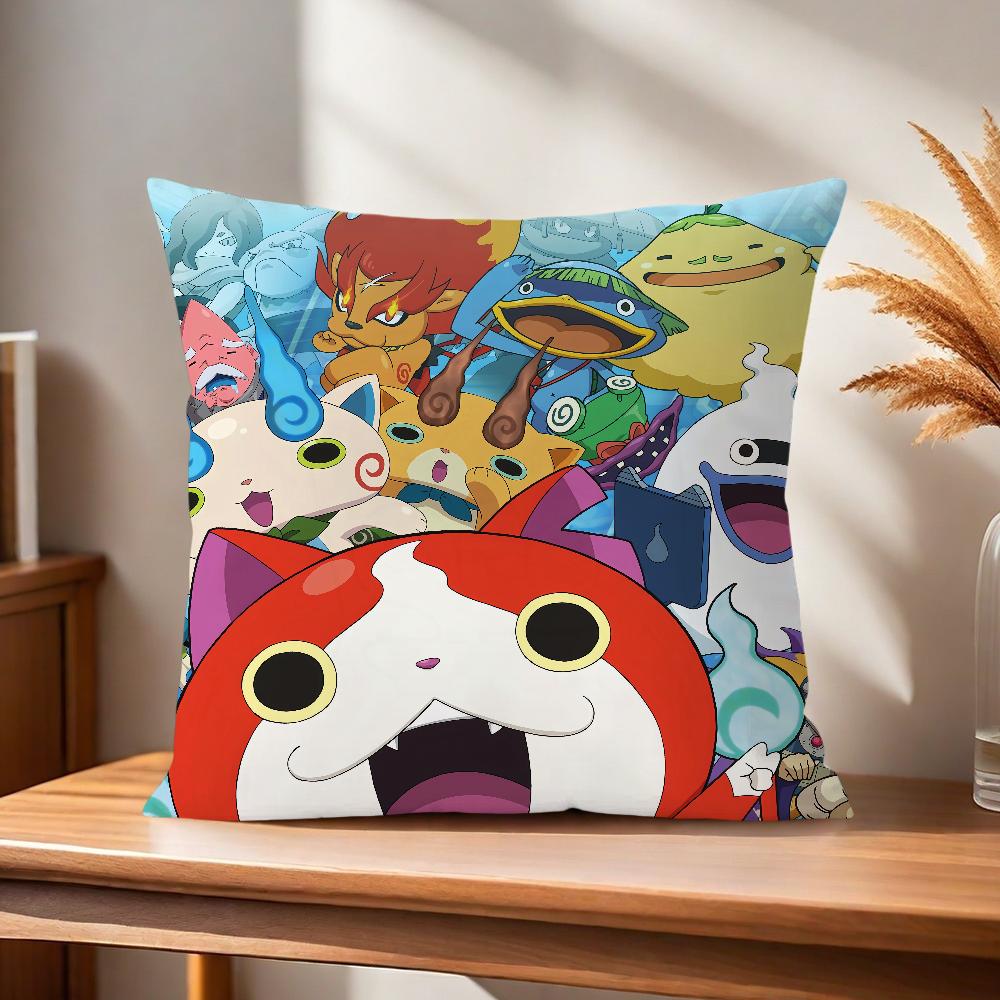 Soft Cartoon Pillow Case for Watch Sofa y-Yo-Kai Living Room Cate Home Office Decor Protective Covers Without Pillow-Insert