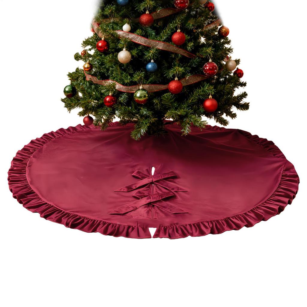 52 Inches Red Ruffled Velvet Christmas Tree Skirt Christmas Tree Skirt For Holiday Fall Farmhouse Outdoor Haunted House