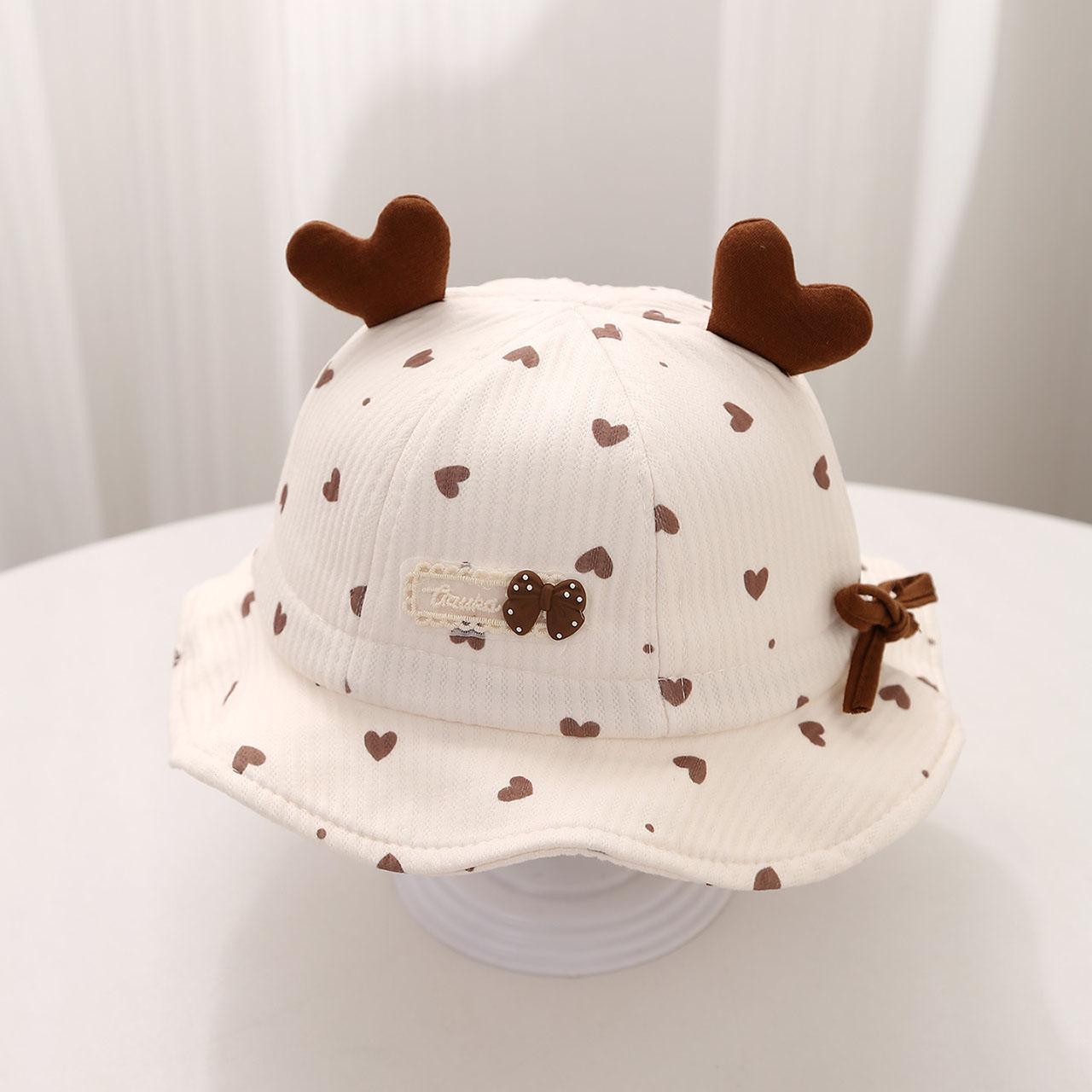 

Sweet Baby Girl Bucket Hat Cute Heart Bow Toddler Fisherman Cap Outdoor Sunshade Kids Ruffled Hats кавовий