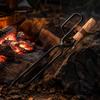 Fire Gripper with Wooden Handle Heat Resistant Campfire Tender Tongs