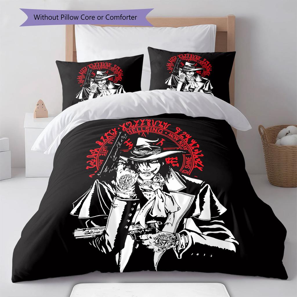 HELLSING Pattern Bedding Quilt Set Quilt Cover Pillowcase Home Decoration Birthday Gift (1 * Duvet Cover + 2 * Pillowcase, Without Core)