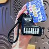 Guitar Cat Keychain with Carabiner Wear-resistant Cartoon Violin Keychain PU Leather School Bag Charm Piano Cat Keyring