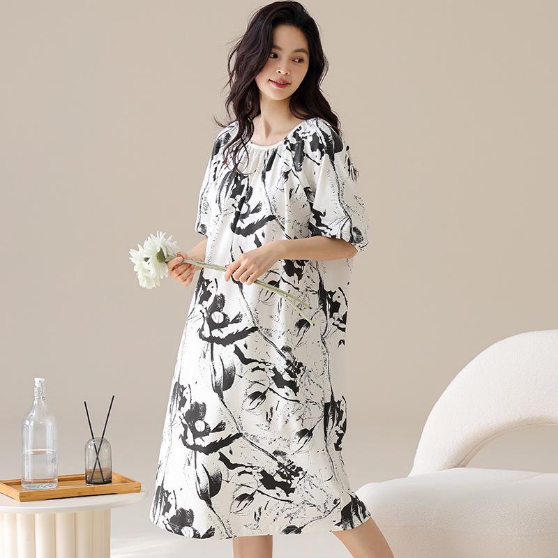 Cooling Modal Cotton Summer Nightgown: Women's Loose Short Sleeve Sleep Dress