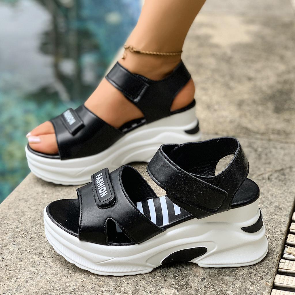 Lässige Sportliche Damen Sandalen Sommer Dicke Ferse Römische Strandschuhe Damen Leichte Plateau Weiche Sohle Sandalen Zapatos De Mujer