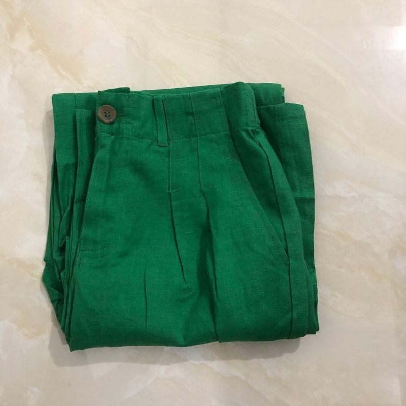 Foreign Trade Women's Clothing Half Elastic High Waist Zipper Button Linen