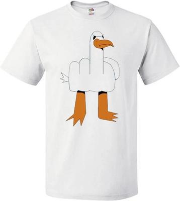 T-shirt Divertente Uccello Marino Gabbiano Maleducato Dito Medio Bianco per Adulti