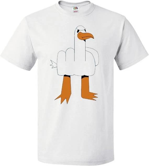 Взрослые Грубая Чайка Средний Палец Белая Смешная Птица с Побережья Футболка S