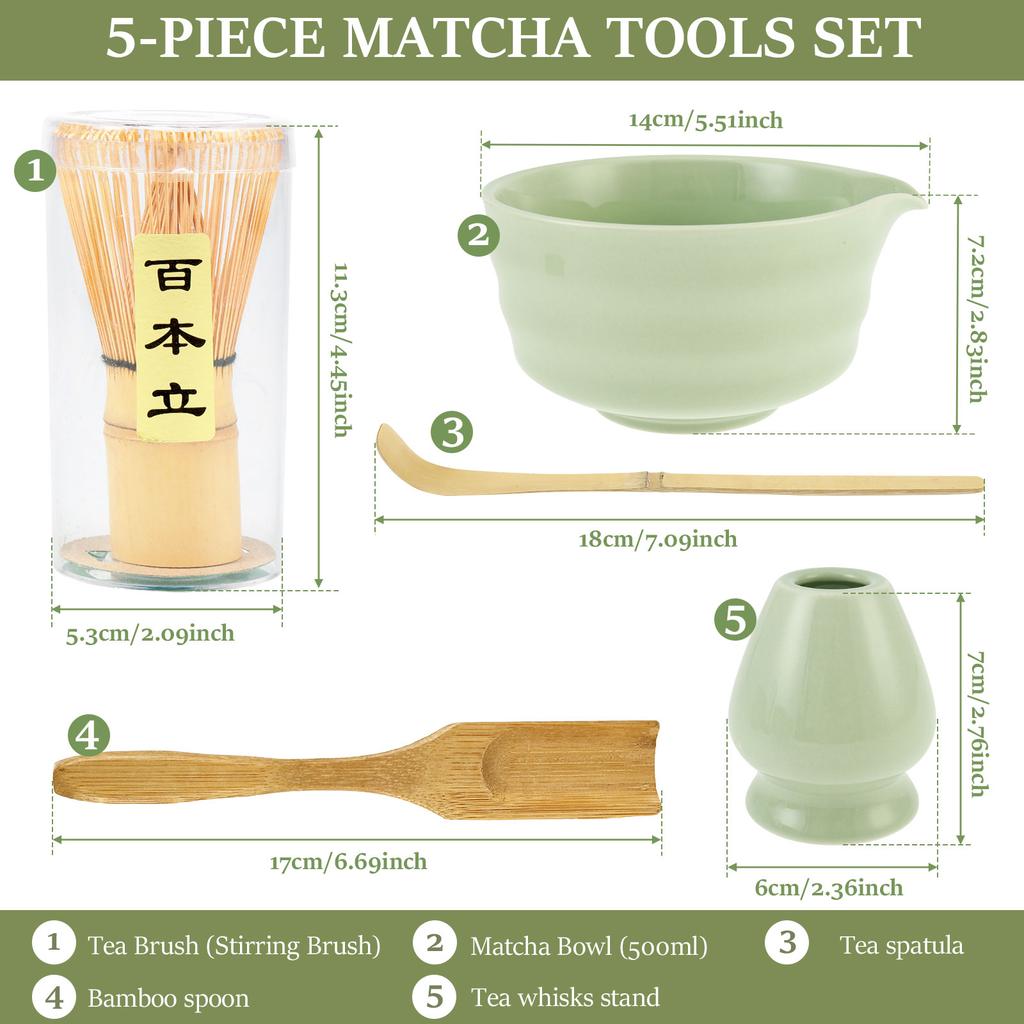 5Pcs Japanese Ceramic Matcha Gift Box Matcha Tea Set With Whisk Spoon And Bowl Sumptuous Grinder Brush Tea Tools High-end