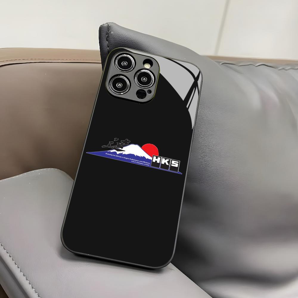 Sports Car HKS JDM Accessories Phone Case for Iphone 16 15 14 12 11 13 Pro Max Mini 8 X Xr Xs Puls Black Glass Cover