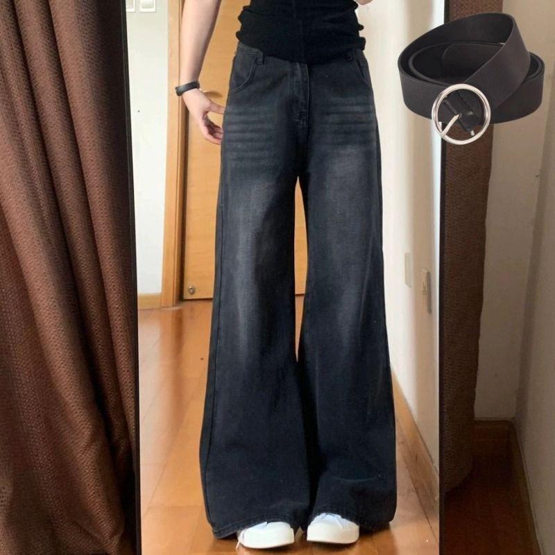 Women's High Waist Wide Leg Jeans - Black/Gray Summer Edition