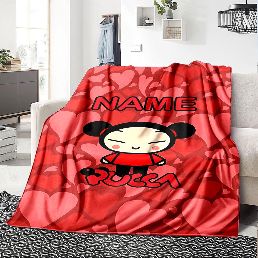 Customizable PUCCA1 Throw Blanket – Personalized Name, All-Season Cozy Snug Blanket, Machine Washable, Personalized Blanket