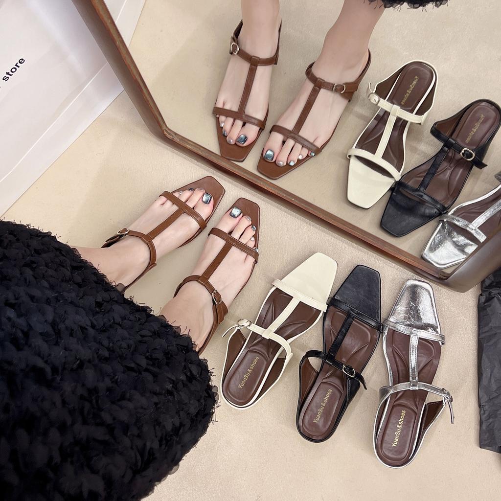 Coarse Heel French Silver Slippers Women's Summer Wear 2025 New Sandals Niche One-word Drag High-end Cool Slippers Women